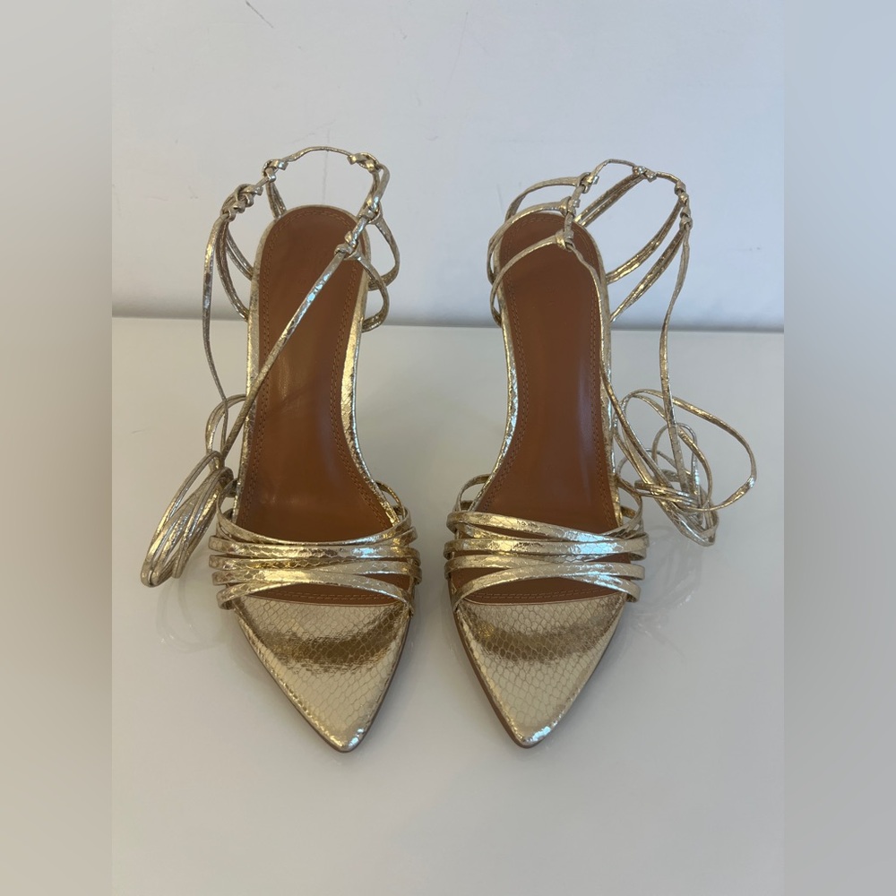 ASOS DESIGN Gold Strappy Pointed Toe Ankle-Tie Heels - brand new